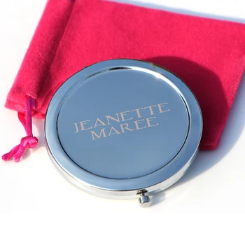 

200x Personalized Round Compact Mirrors Free Engraved Wedding gift Mirror With FREE VELVET POUCHES