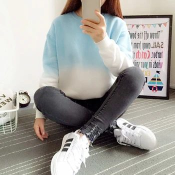 2016 New Spring Autumn Harajuku Hoodies Thick Fleece Gradient Color Loose Casual Sweatshirt Women Sweatshirts Tracksuit Moletom