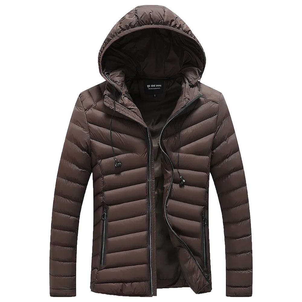 Парка, мужская осенне-зимняя куртка, пальто, верхняя одежда, тонкий длинный Тренч, на молнии, шапка, пальто, north of face chaqueta hombre invierno - Цвет: Brown