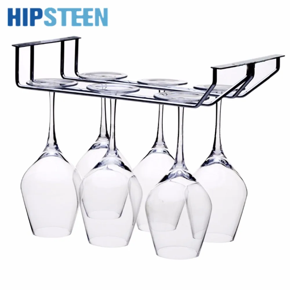 HIPSTEEN 2 Rows Stainless Steel Kitchen Utensil Wine Glass Rack Hanger Bar Home Cup Glass Holder