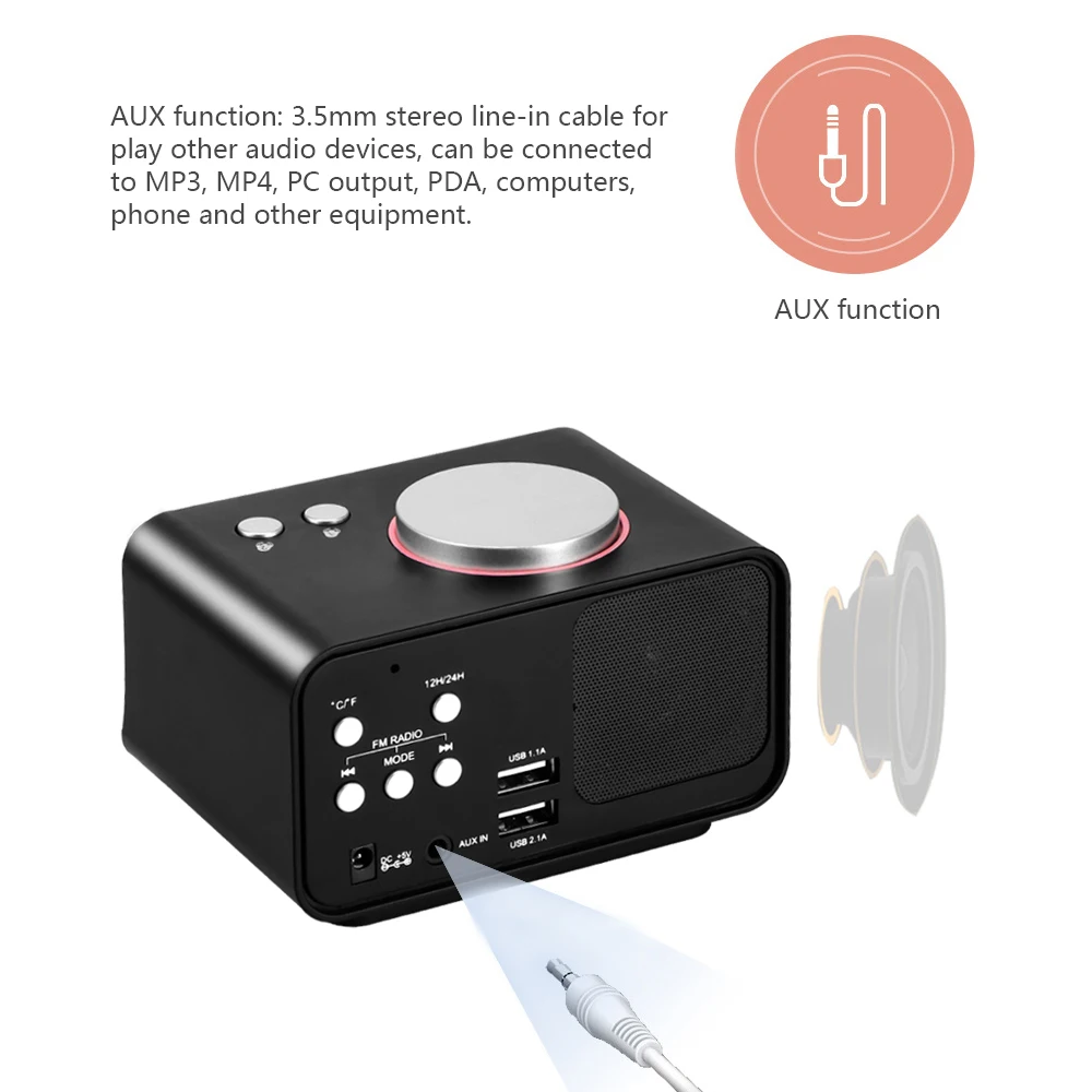 FORNORM Multi Функция FM радио с умный будильник двойной будильник комнатный термометр Dual USB Порты и разъёмы Зарядное устройство AUX Функция