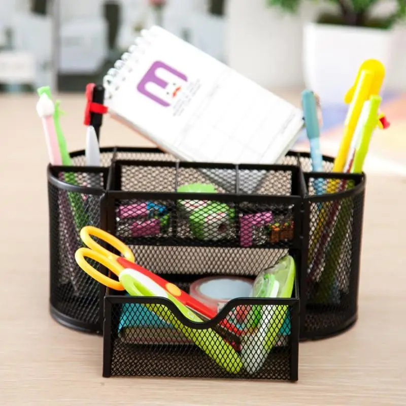 

Metal Pen Holder Pen Barrel Student Multi-function Stationery Creative Desktop Iron Mesh Wholesale Nine Grid Combination Holder