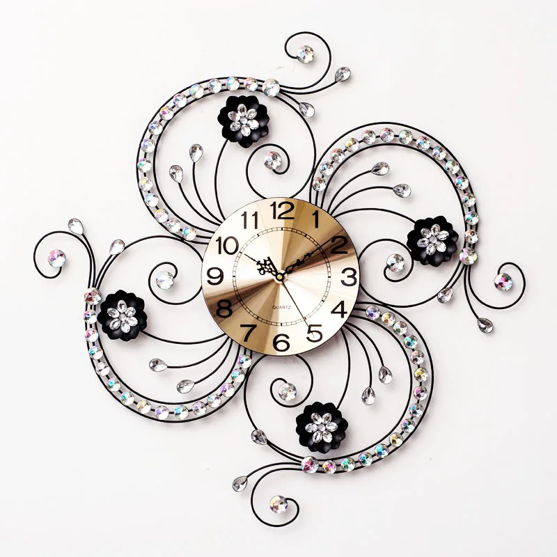 

European Creative Wrought Iron Wall Clock Modern Home Beautiful Living Room Mute Clock Simple Fashion Decorative Quartz Clock
