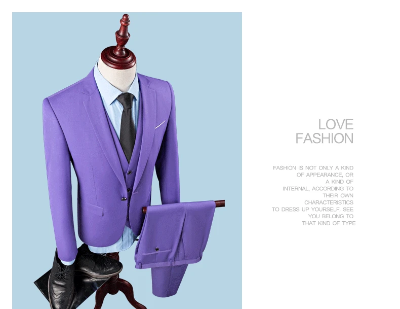 Clearance Jackets Pants Vest Business Casual 3 pieces Suit Sets Purple Slim Fit Formal Dress Male Blazers Party Suits Men