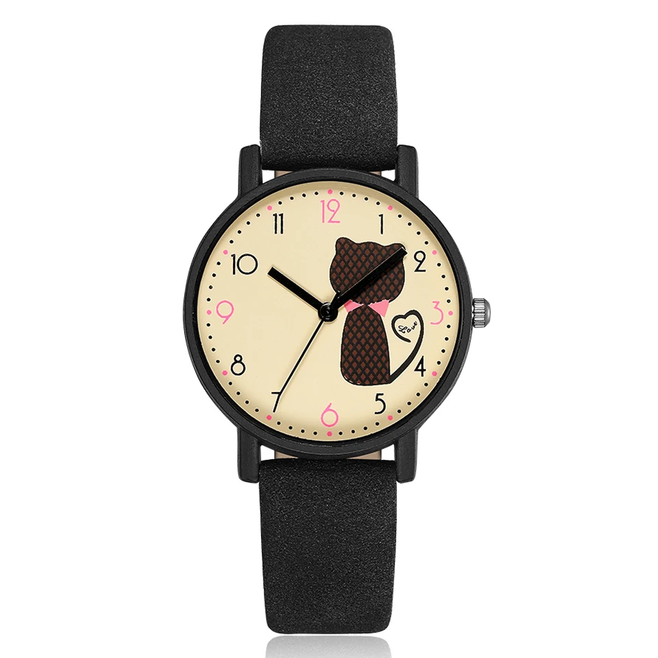 

Matte Leather Wristwatch Women Classy Leather Ladies Wrist Watches Luxury Small Cat Girls Women's Clock Mujer Montre Feminino