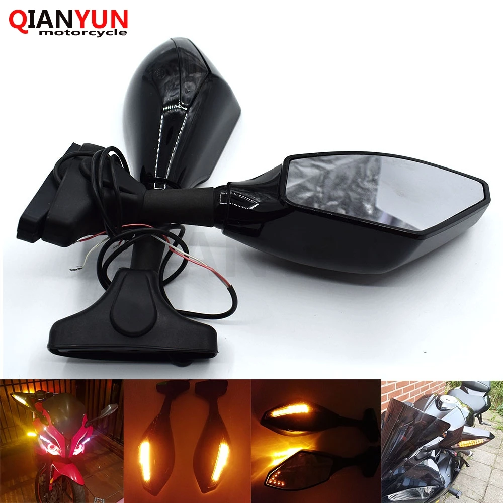 

Universal Motorcycle Rear View Side Wing Mirrors w/ LED Turn Signal Light for Yamaha FZ6 FAZER FZ6R FZ8 MT-07 MT-09/SR/FZ9