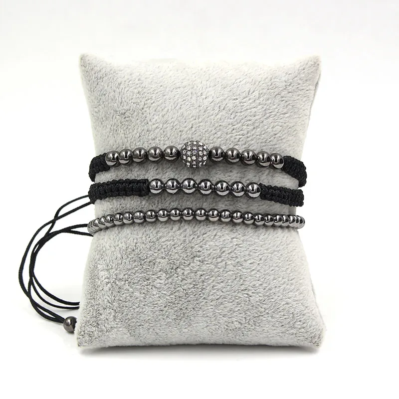 Bracelet Jewelry 3Pcs/Sets Men Bracelets Bangle Set 8mm Black CZ Ball 4/5mm Copper Beads Braiding Macrame Bracelet Sets