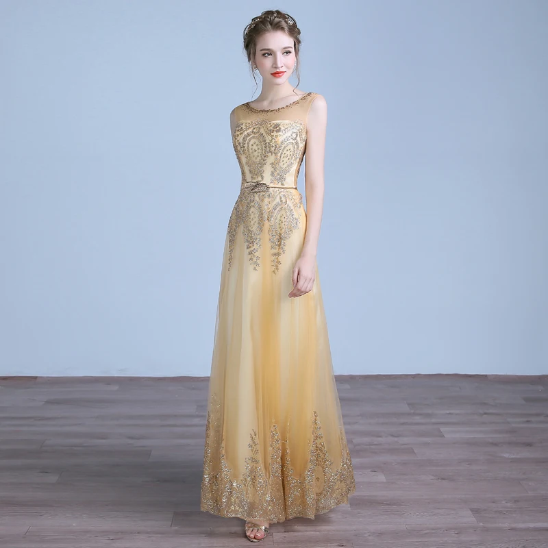 2016 New Luxurious Golden Beading Sexy Backless Long Party font b Dresses b font Banquet Elegant