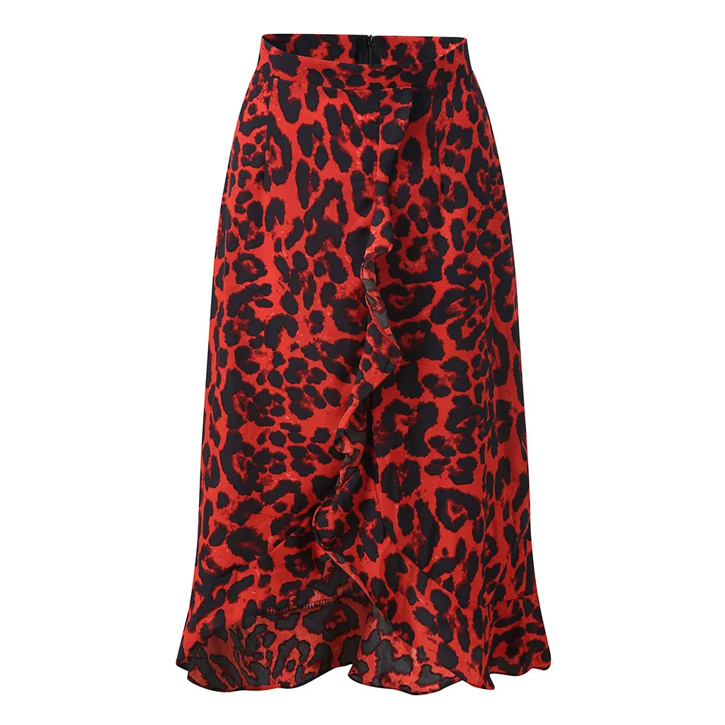 Красный шик Леопардовый принт винтажные сексуальные повседневные вещи длинные женские повседневные плиссированные юбки миди с высокой талией faldas largas mujer50