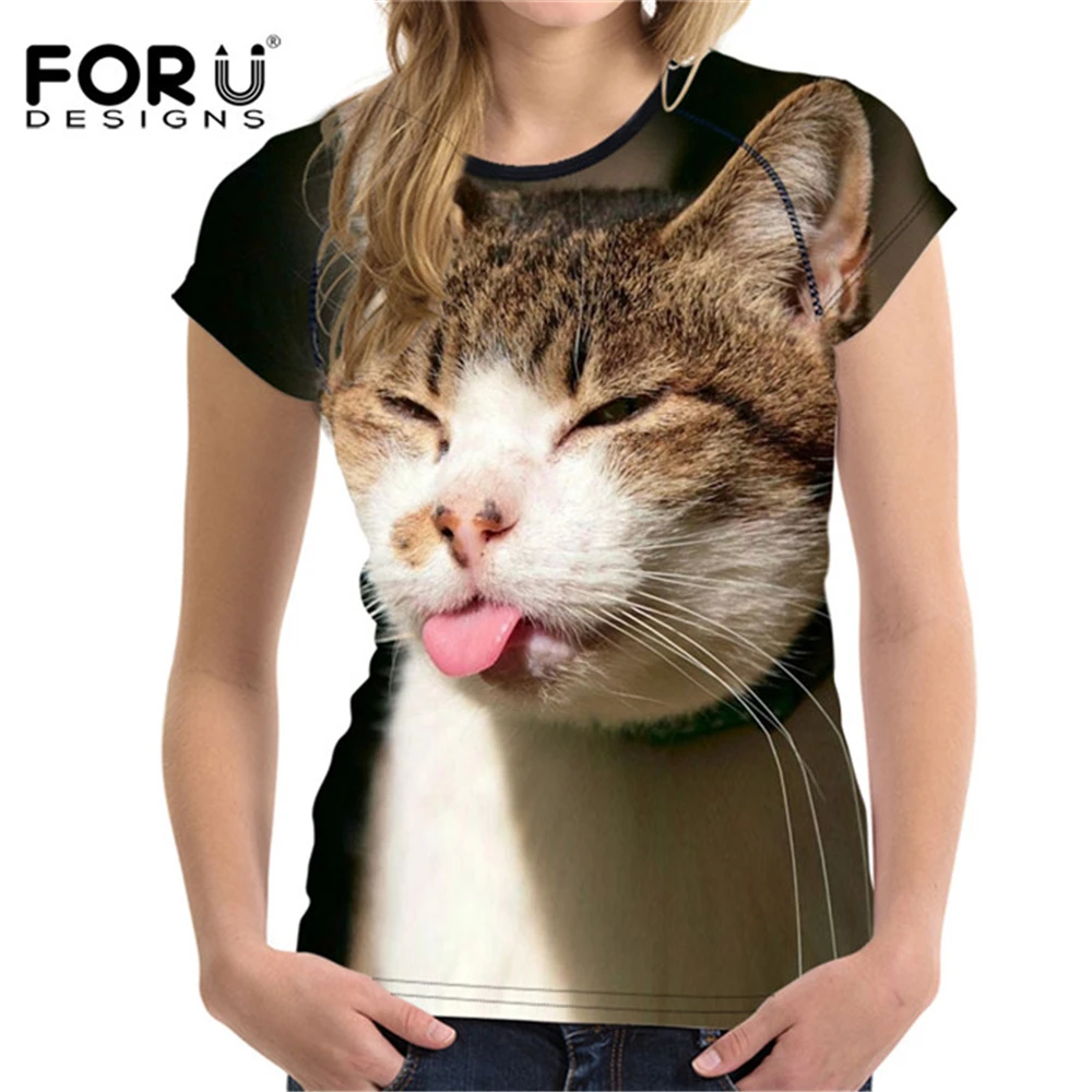 FORUDESIGNS 2018 Cat T Shirt Women T Shirt 3D Cat Printing t shirt ...