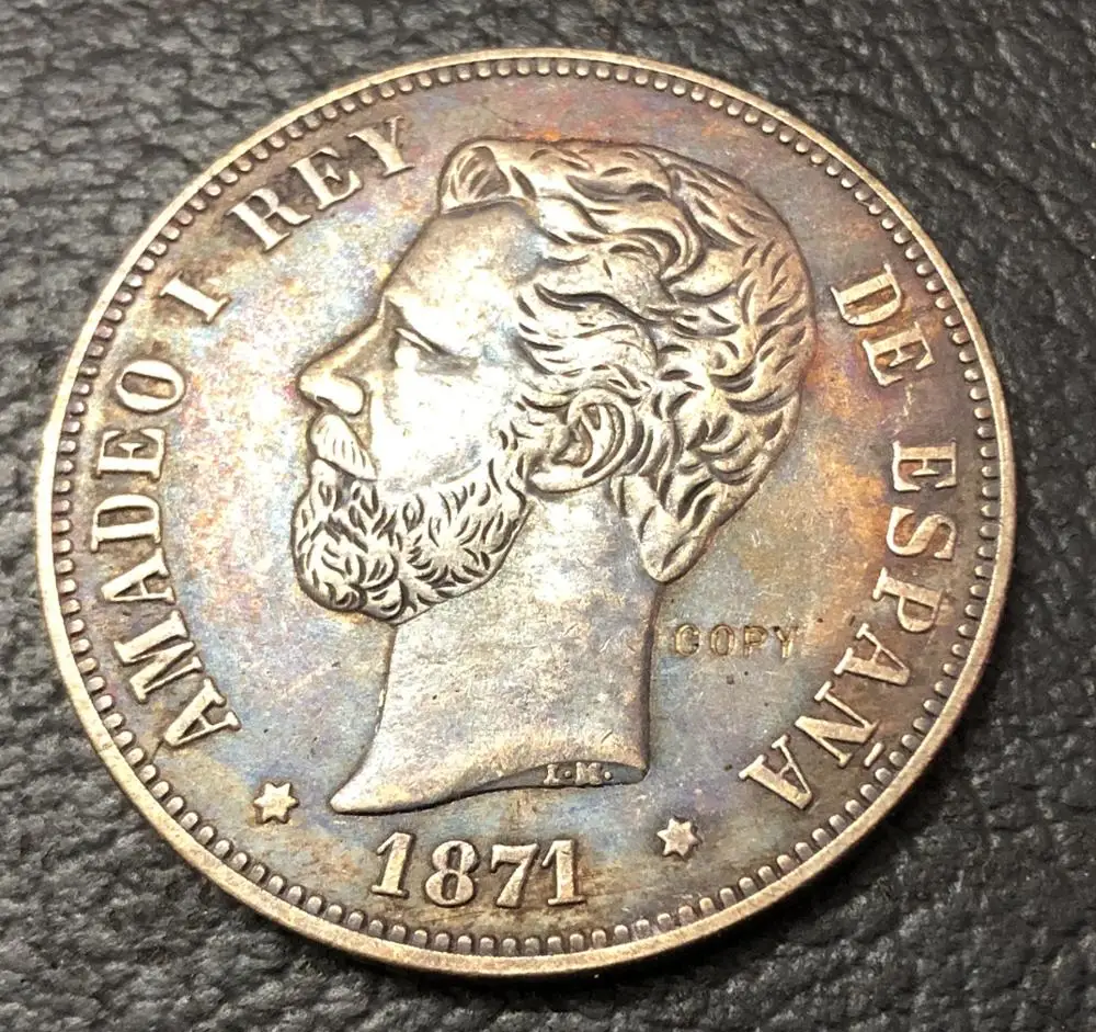 1871 Испания 5 Pesetas-Amadeo I имитация монеты