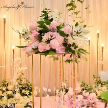 Pompón de flores artificiales, decoración de mesa de 40 cm, Fondo de boda, Bola de flores de seda, ramo floral de plomo, rosa de pared