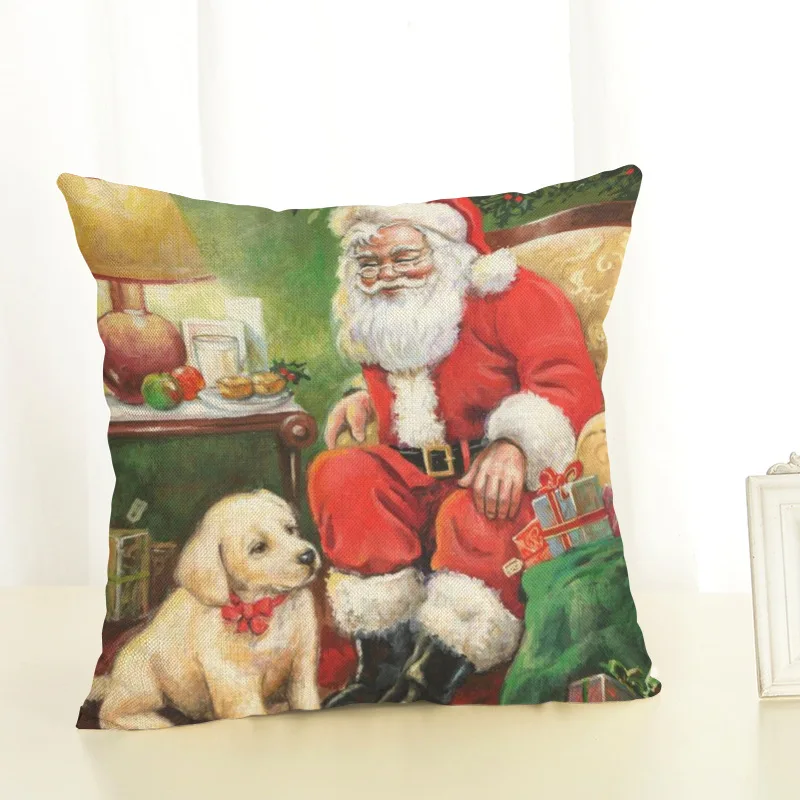 Merry Christmas Decorations for Home New Product Santa Clause with Dog Elk Snowman Christmas Tree Pattern Linen Pillowcase Natal (6)