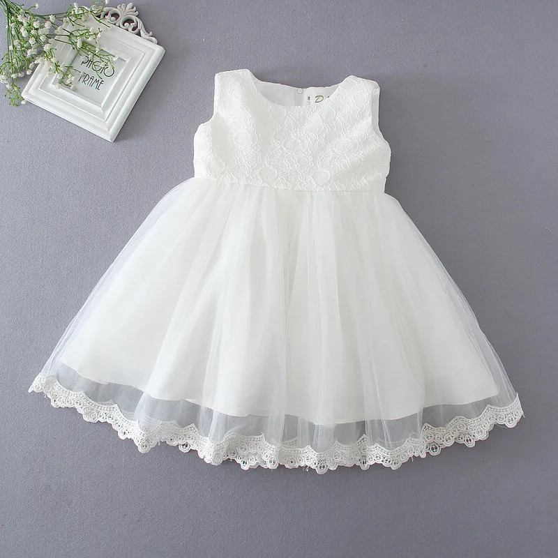 

High Quality First Communion Dresses For Girls Sleeveless Princess White Party Wedding Dress Baby Girls Christening Gown DQ263