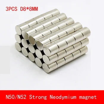 

3PCS/lot D8*8mm round N50 N52 Strong magnetic force rare earth magnet fridge Neodymium 8X8MM