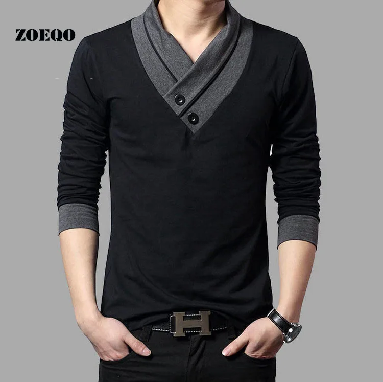

ZOEQO Free Shipping New Men Autumn Fashion Man v neck t shirt Casual Slim Fit Long Sleeve T-shirt camisetas masculinas M-4XL 631