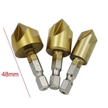 

3 Pcs Chamfer Debur Countersink 1/4 Hex 12-16-19mm Titanium Coated Drill Bit Kit LO88