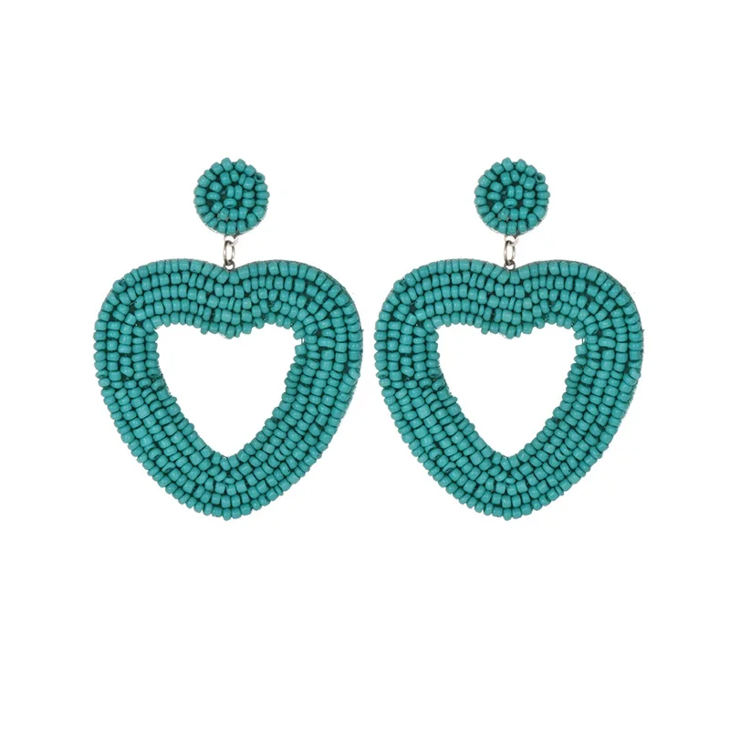 lake blue Handmade Beaded Earrings Jewelry Wedding Bridal Special Gift Bohemian Red Love Heart Fringed Drop Dangle Earrings Party - Metal Color: lake blue