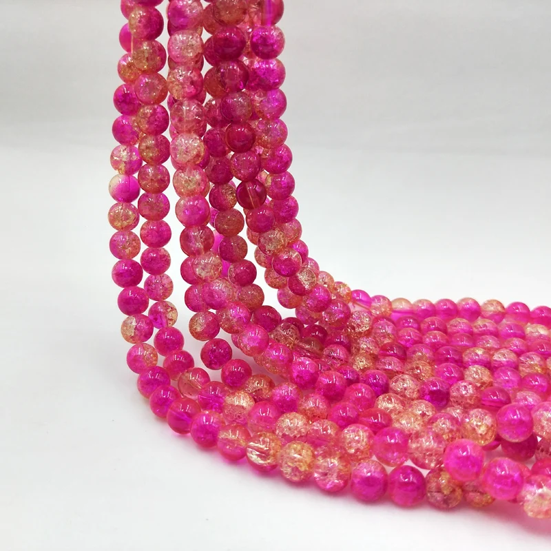 Wholesale 6mm/8mm/10mm Rose red round glossy glass crystal crack bead