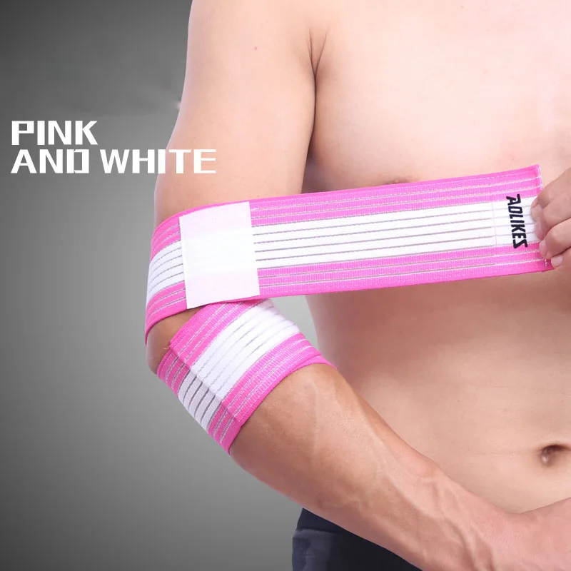AOLIKES, 1 шт., 70 см* 7,5 см, эластичный нейлоновый налокотник для баскетбола, тенниса, спорта, защитный бинт, предотвращающий растяжение локтя, поддерживающий коврик - Цвет: Pink and White elbow