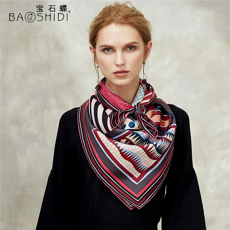[BAOSHIDI] Новинка осени, 16 момме Шелковый саржевый шарф, 106*106 квадратные шарфы для женщин, высокое качество, модный дизайнерский шёлковый женский платок - Цвет: 1031180354