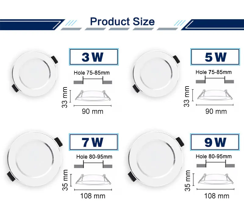 Downlight de 3w 230v para Quarto e Áreas Luminária 12w 15w 18w Lâmpada Embutida Redonda 110v 220v Internas Led 5w 7w 9w 14 Luzes e Iluminação