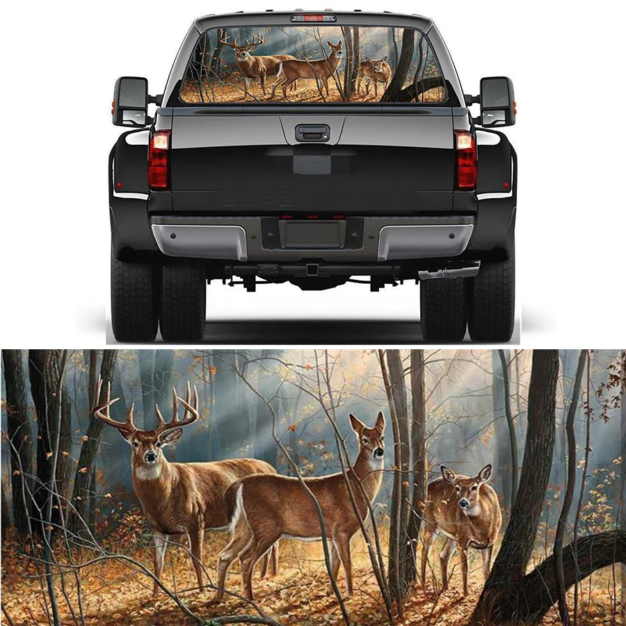Rear Window Graphic Decal Forest Animals Deer Family  Sticker for Car suv 22x65"