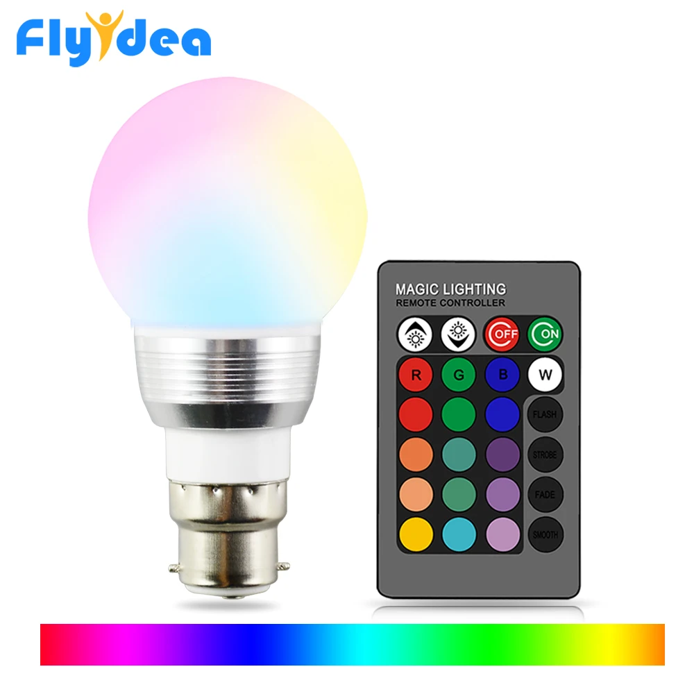 

Magic LED Light Lamp 110V 220V B22 16 Color holiday Dimmable Stage Light + 24key IR Remote Control Color Changing bulb