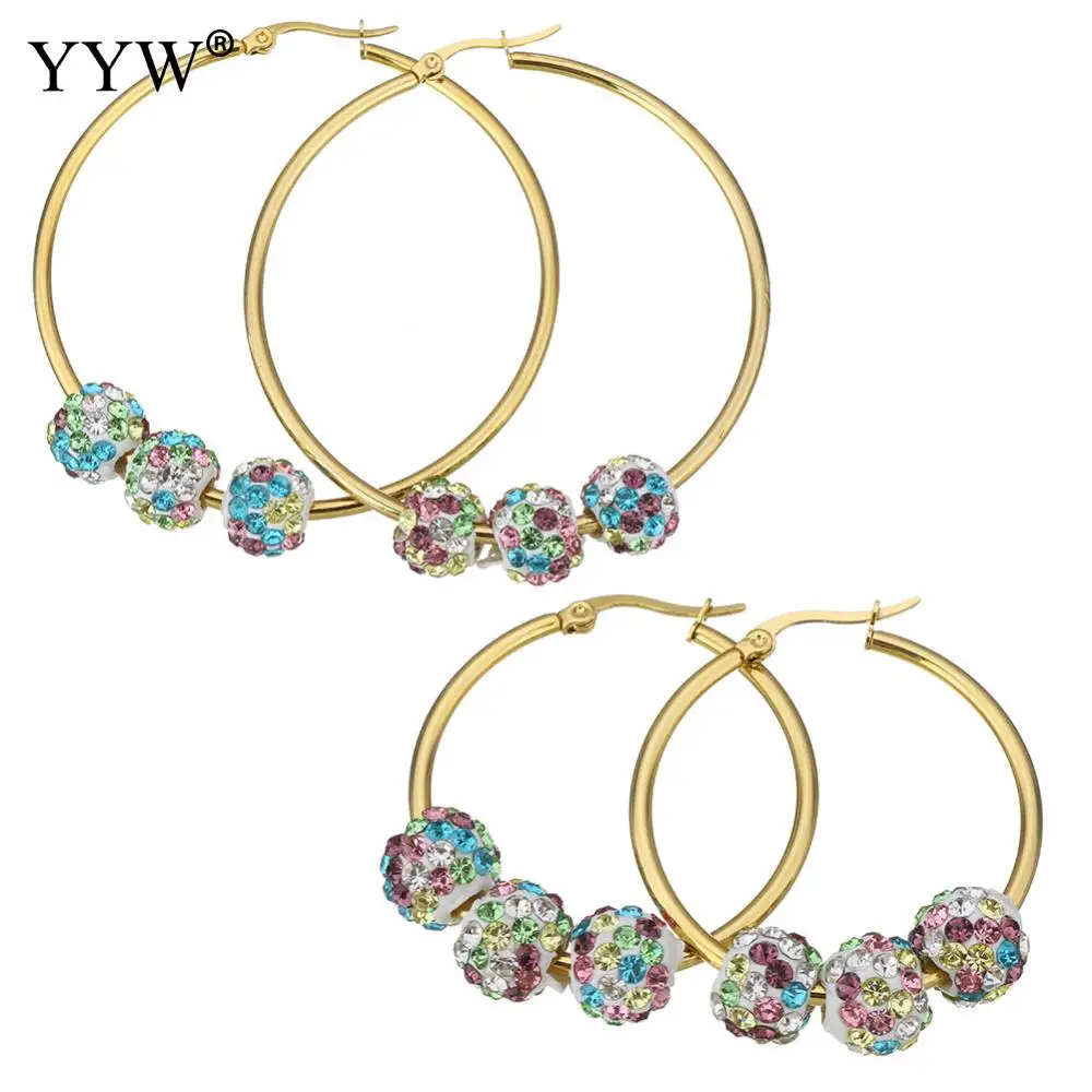 christmas gifts Punk Stainless Steel Hoop Earring Rhinestone Multi