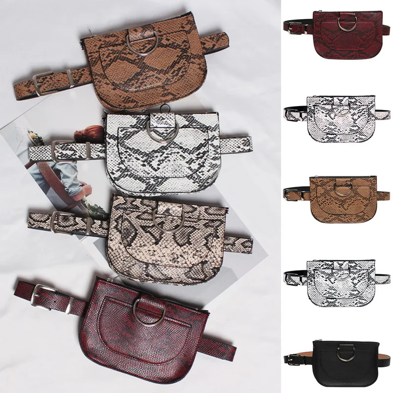 

2019 Fashion Serpentine Waist Bag Women Leather Waist Pack Vintage Waist Belt Bags Phone Pocket Drop Shipping