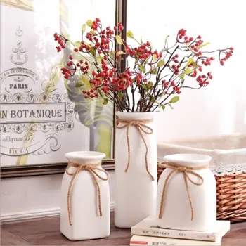 

Ceramics Vase Three-piece Bring Hemp Rope Bow Literature Small Fresh Flower Goods Of Furniture For Display Rather Than For Use