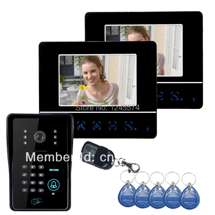 

7" Video Door Phone DoorBell Intercom System Touch Panel Door Lock RFID Keyfobs 1V2