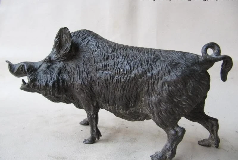 

Chinese Folk classic 100% Pure Bronze Carved Fierce wild boar Pig statuary