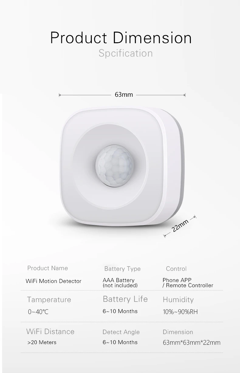 NAS-PD02W WIFI PIR Bewegungsmelder Tuya Smart Life App Alarmsystem für Inte Q1E6