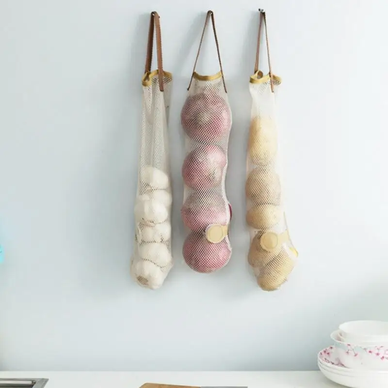 Mesh Storage Bags For Onions & Garlic - 5 Pack Hanging Kitchen Produce Bags