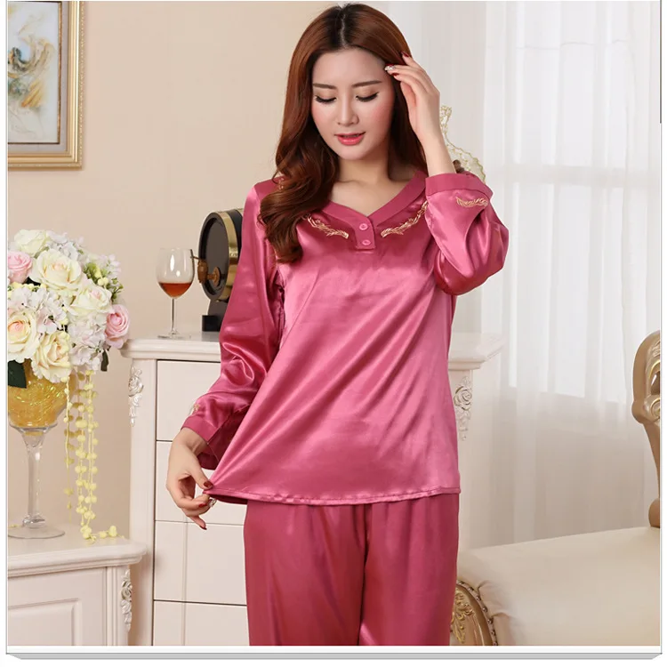 Fdfklak Высокое качество шелковые пижамы Для женщин с длинным рукавом v-образным вырезом пижамы плюс Размеры пижамный комплект дамы костюм