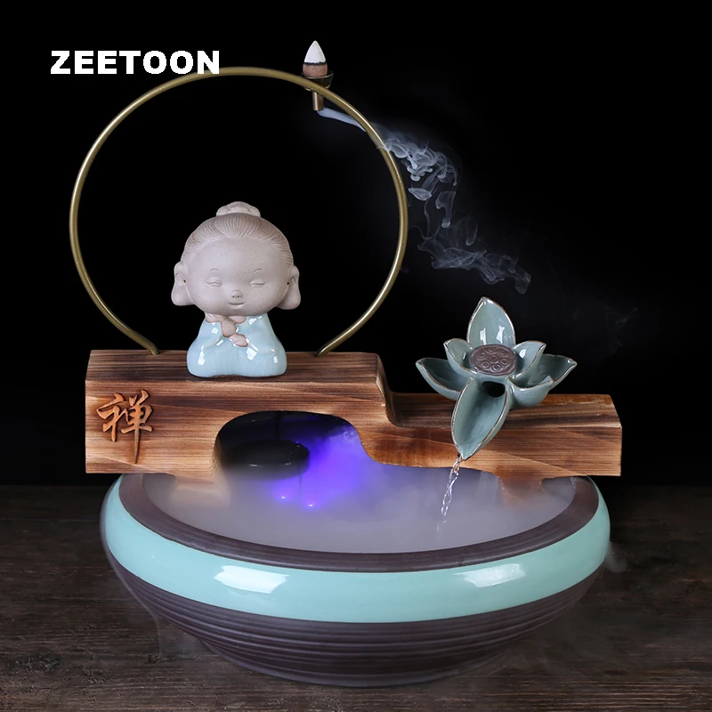 110 240V Lucky Feng Shui Desktop Ornament Water Fountain Little Buddha