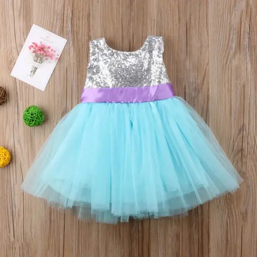 

Princess baby girl dress sequined sleeveless mesh tutu tulle dress ball gown party wear dress 1-5y