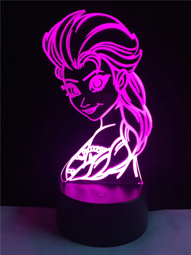 3D LED девочка Эльза Анна свет лед Снежная королева настольная лампа ребенок