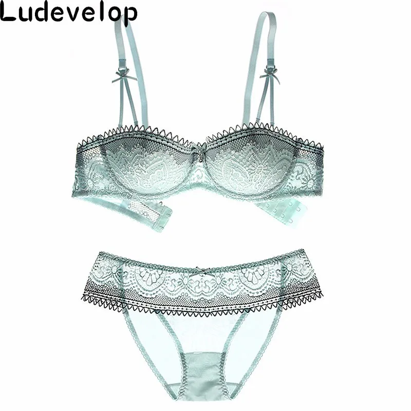 

Women Sexy 1/2 Cup Push Up Bra and Panties Sets Sexy Lace-trim Plunge Bra Plus Size Underwear Sexy Lingerie Set