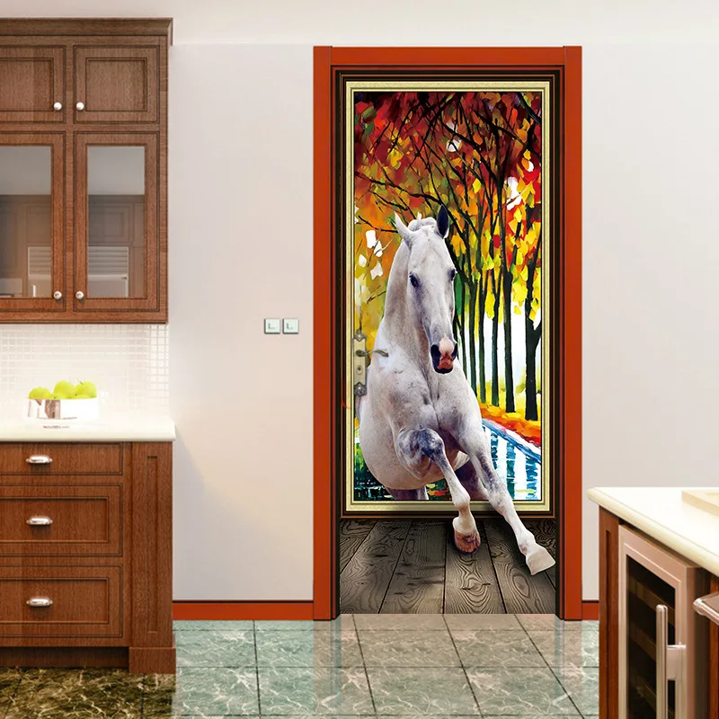 3d White Horse Running Out Of Fantasy Door Stickers For Self