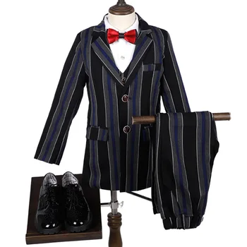 

Formal Children Striped Tuxedo Sets Flower Boys Wedding Party Performance Slim Dress Clothes Set Kids Blazer Vest Pants Shirts