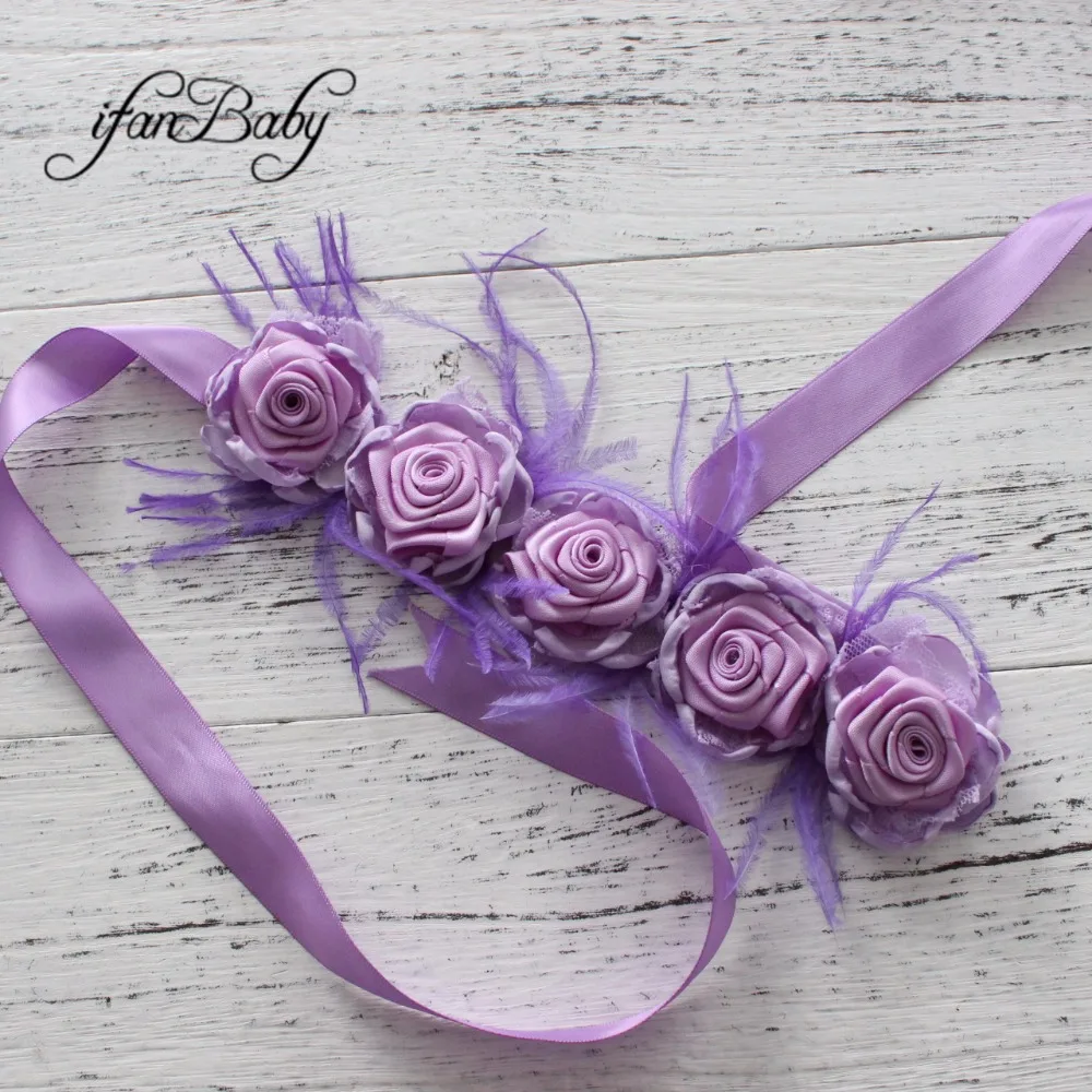 Fashion rhinestone Pattern satin fabric flower Belt girl sash waist belt
