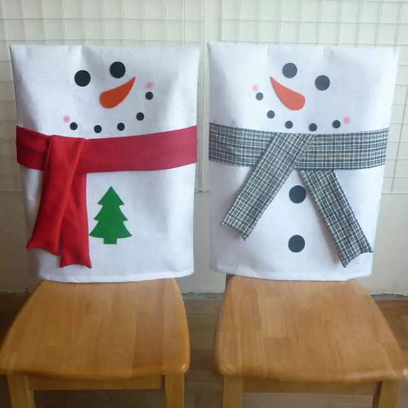 Lovely Snowman Xmas Chair Cover Spandex Thicker Cloth For Dinner