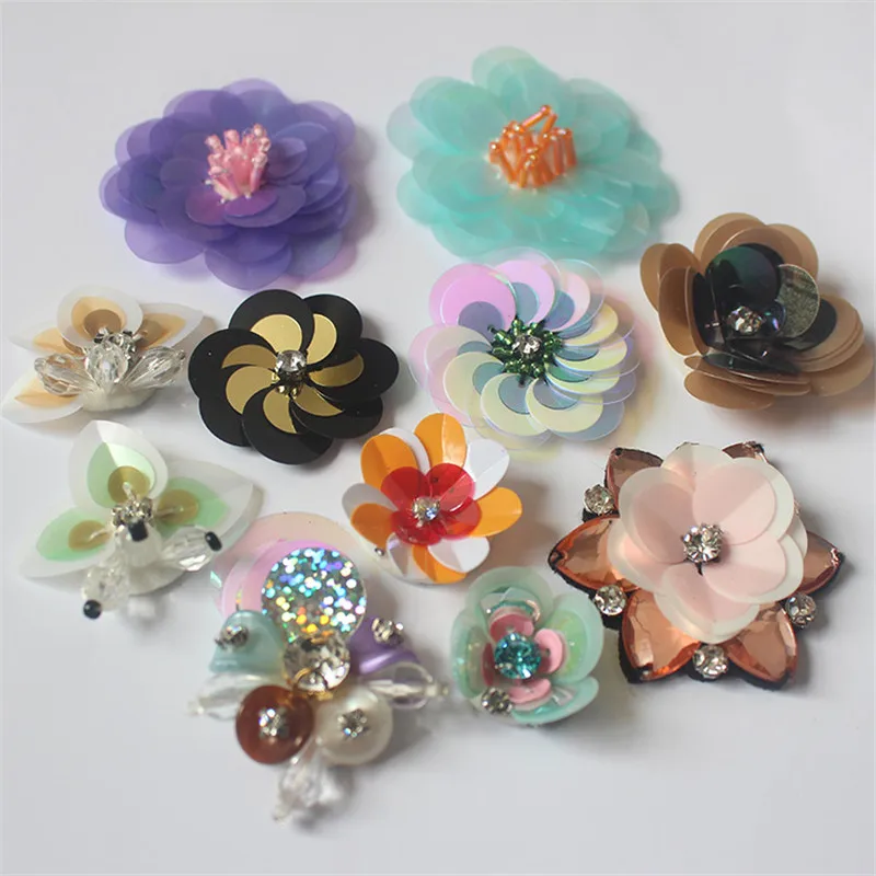 

1PCS High Quality Beads Flower Patch DIY Different Colors Flower Patches Sew On Sequins Flower Applique DIY Dress Socks