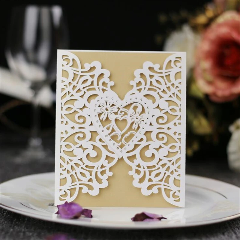 

Delicate laser cut wedding invitation card with envelope hollow out cover personalized birthday graduation party invites card