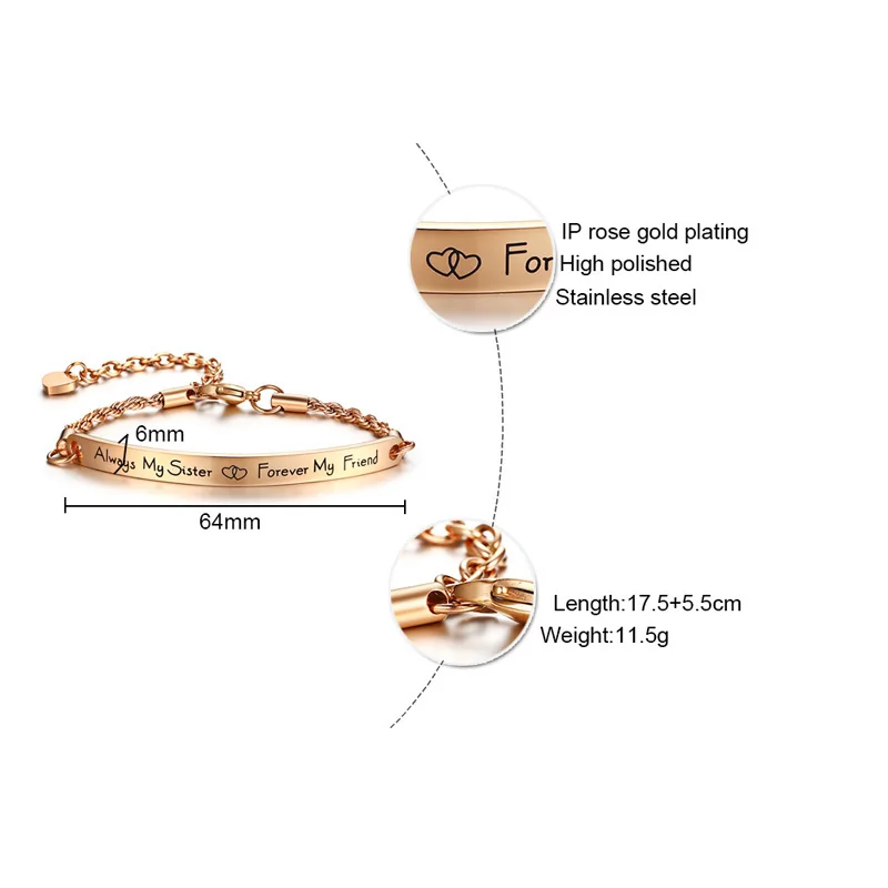 Vnox браслеты сестра Дружба Ювелирные изделия розовое золото серебро Нержавеющая сталь цепь