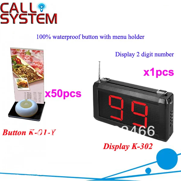 Беспроводной Вызов официанта Системы K-302+ O1-Y+ H для ресторана с 1-ключа с держателем меню и 2-цифровой дисплейный DHL