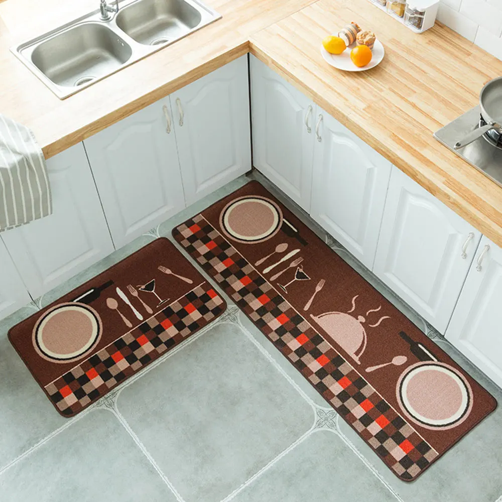 Нескользящий напольный коврик 40X60+ 40X120 см полиэстер Кухня Гостиная Спальня Мультфильм Tapete дверь зимний ковер для гостиницы - Цвет: Plate and fork