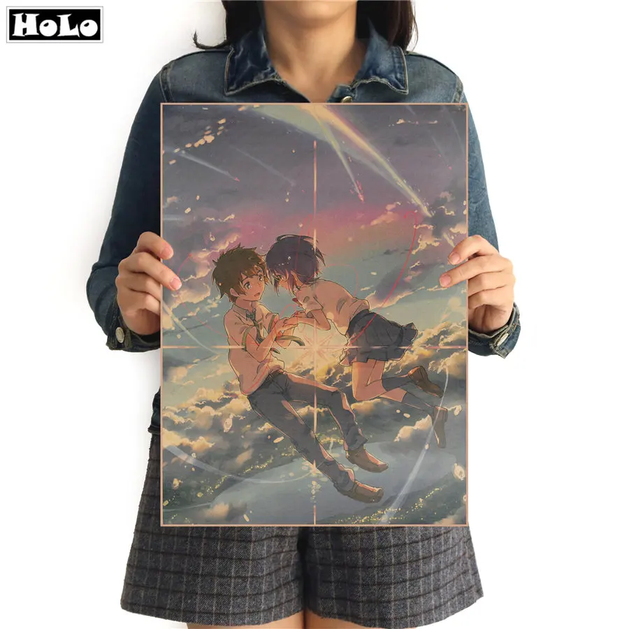 

Your Name Japanese Comic Love Movie Art Kraft Paper Poster Bar Cafe Wall Sticker Home Decoration Painting FHD 42.5x30.5cm